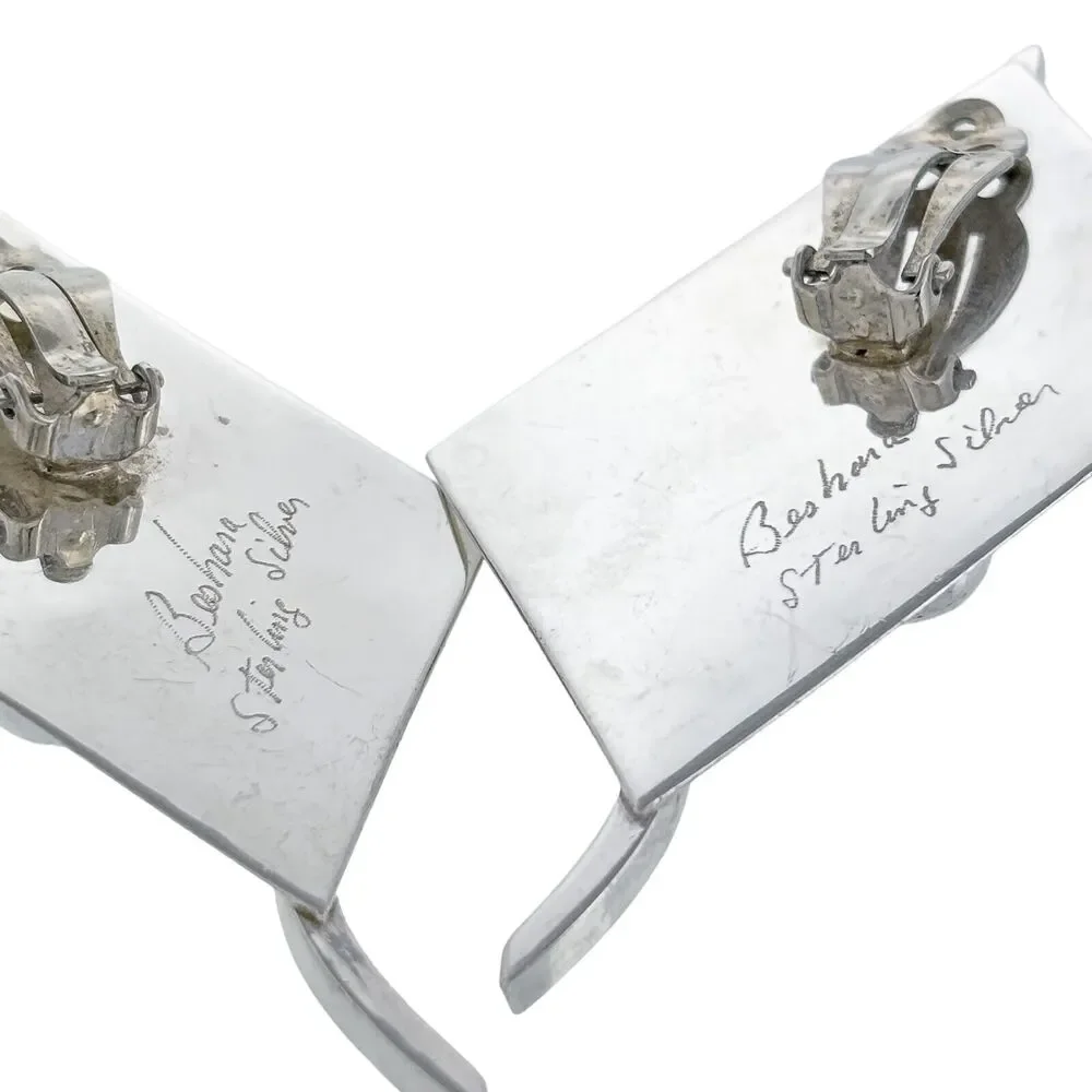 Midcentury Beshara Youkakim Karmy Sterling Silver Abstract Earrings